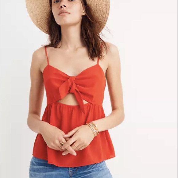 Madewell Tops - Madewell Silk Tie-Front Keyhole Cami Top Size 0